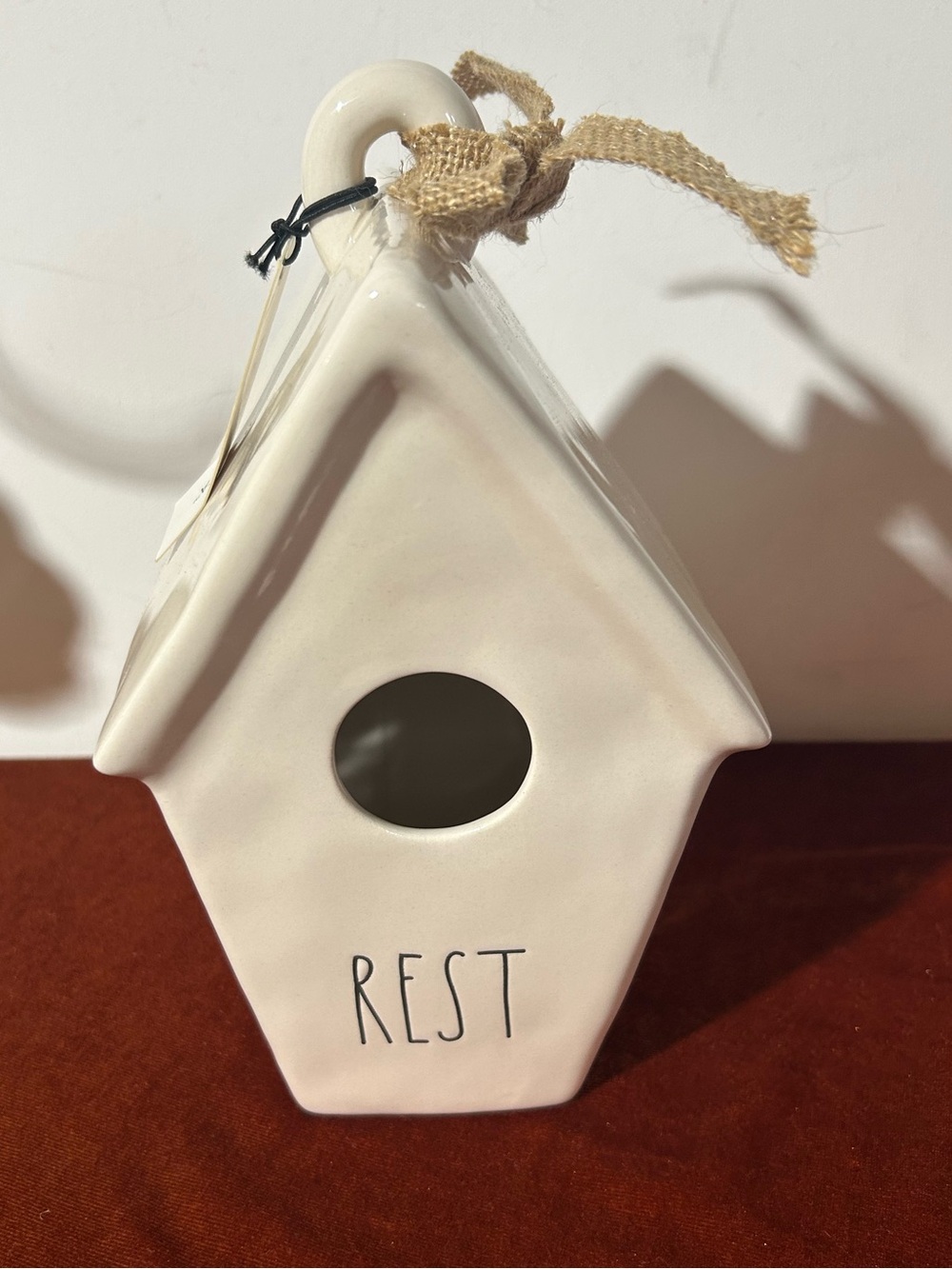 Rae Dunn White Ceramic Birdhouse with REST Script